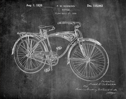 An image of a(n) Schwinn Bicycle 1939 - Patent Art Print - Chalkboard.