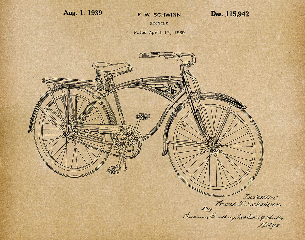 Schwinn Bicycle 1939 - Patent Art Print