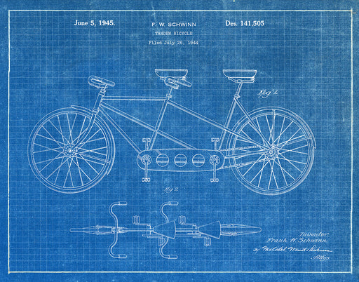 Schwinn Tandem Bicycle 1944 - Patent Art Print
