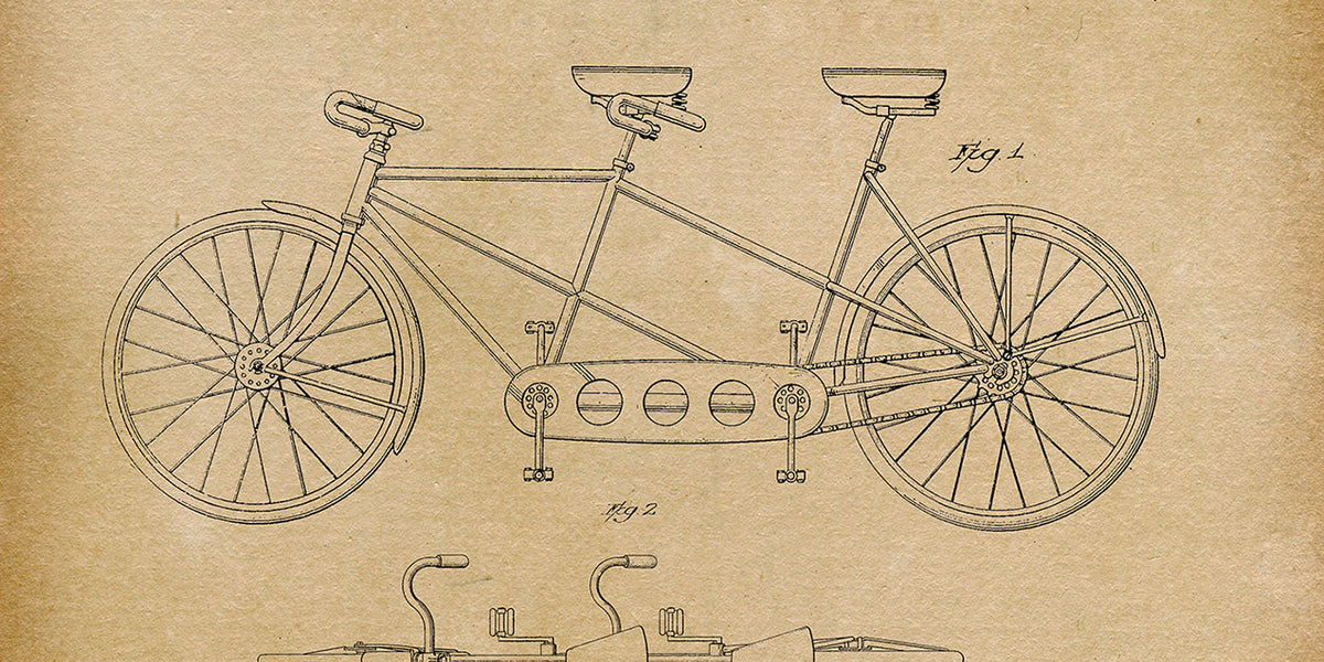 Schwinn Tandem Bicycle 1944 - Patent Art Print Schwinn Tandem Bicycle 1944 - Patent Art Print