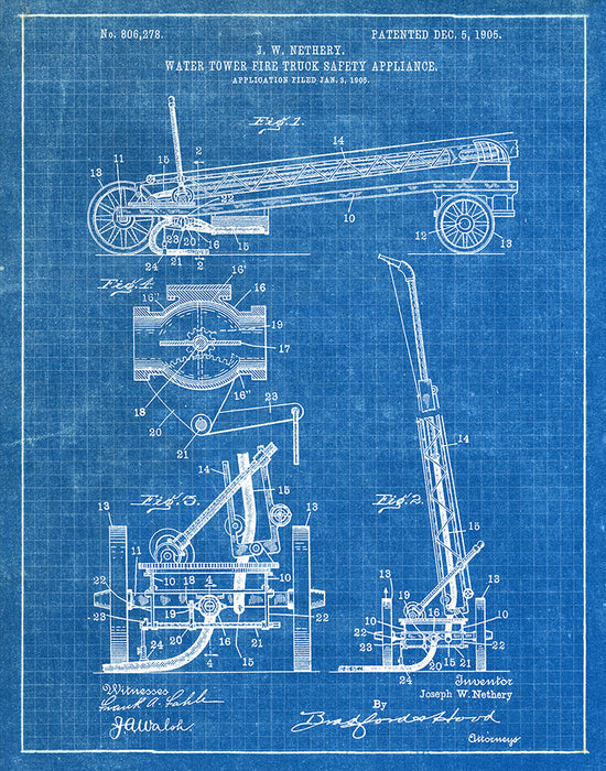 An image of a(n) Water Tower 1905 - Patent Art Print - Blueprint.