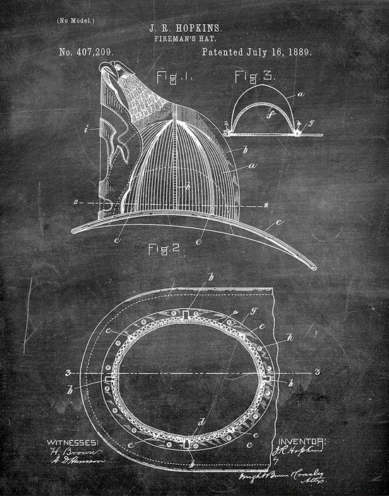 An image of a(n) Fireman's Hat 1889 - Patent Art Print - Chalkboard.