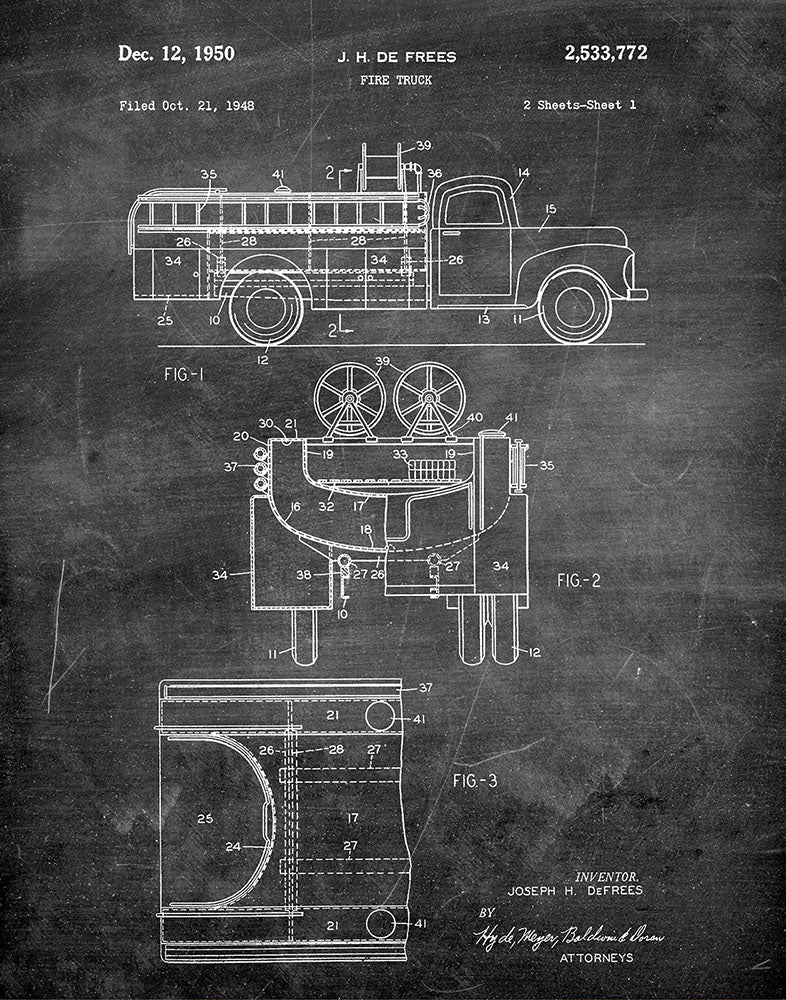 Fire Truck 1950 - Patent Art Print - Chalkboard — Fresh Prints of CT