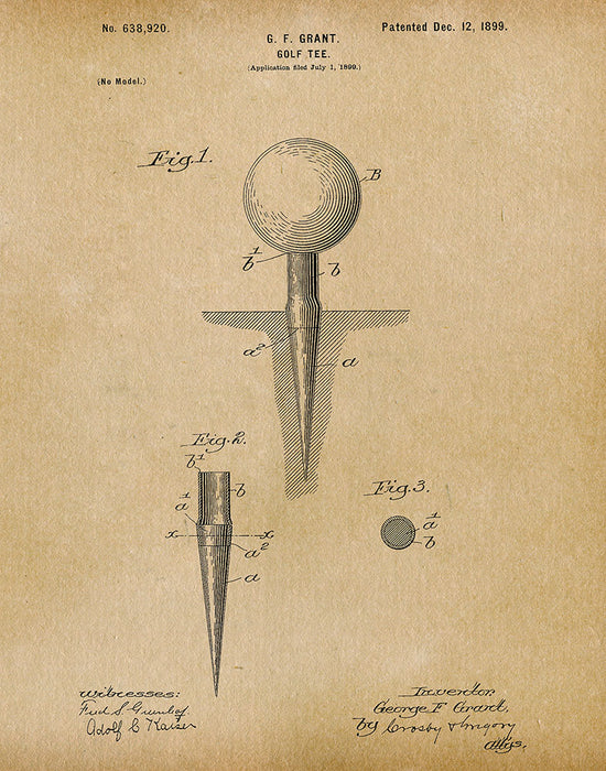 An image of a(n) Golf Tee 1899 - Patent Art Print - Parchment.