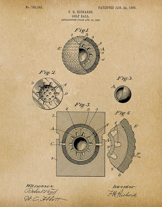 An image of a(n) Golf Ball 1905 - Patent Art Print - Parchment.