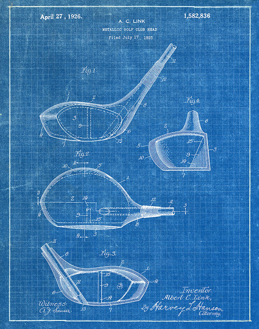 An image of a(n) Golf Club 1926 - Patent Art Print - Blueprint.