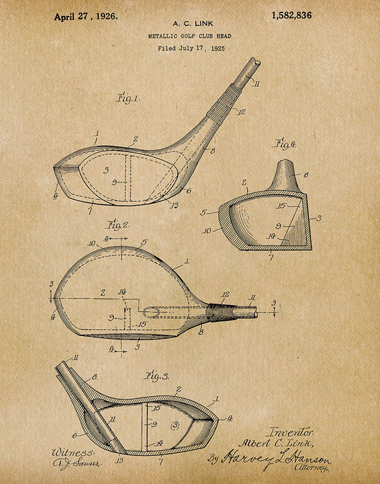 An image of a(n) Golf Club 1926 - Patent Art Print - Parchment.