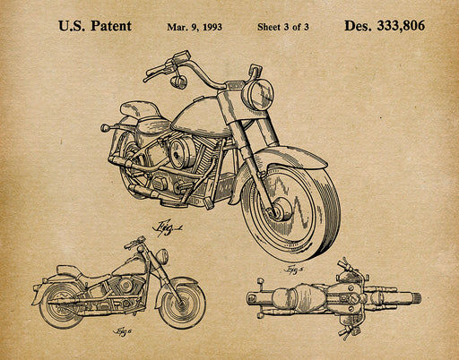An image of a(n) Harley Motorcycle 1993 - Patent Art Print - Parchment.