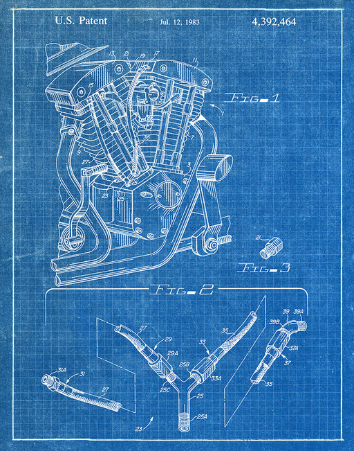 An image of a(n) Harley Cylinder Head 1983 - Patent Art Print - Blueprint.