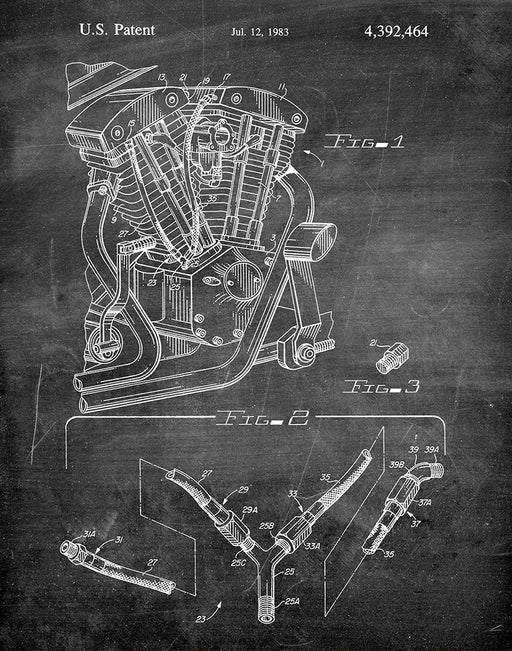 An image of a(n) Harley Cylinder Head 1983 - Patent Art Print - Chalkboard.