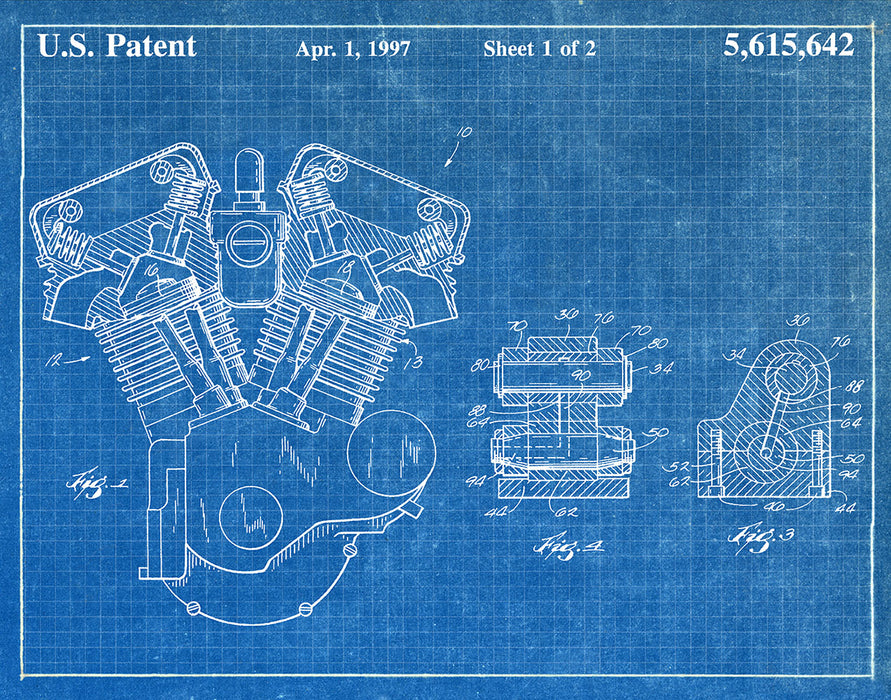 An image of a(n) Harley Engine 1997 - Patent Art Print - Blueprint.