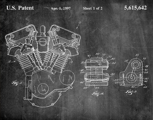 An image of a(n) Harley Engine 1997 - Patent Art Print - Chalkboard.