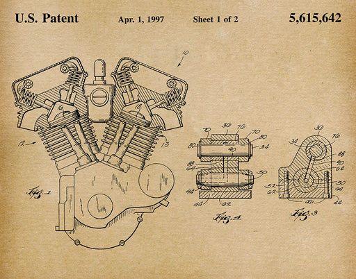 An image of a(n) Harley Engine 1997 - Patent Art Print - Parchment.