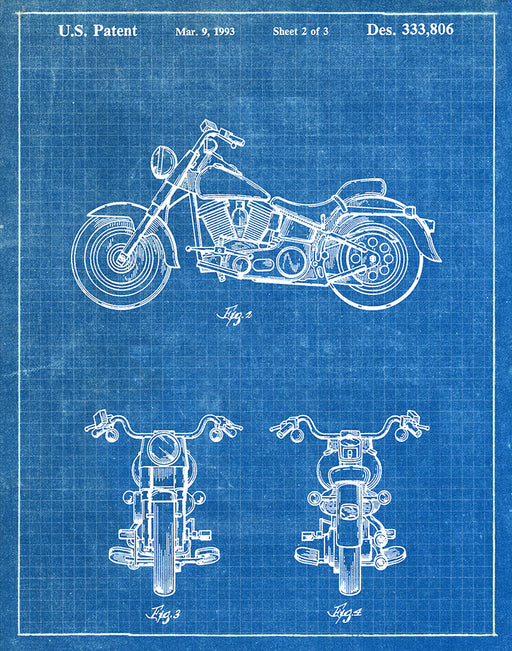 An image of a(n) Harley Davidson Motorcycle 1993 - Patent Art Print - Blueprint.