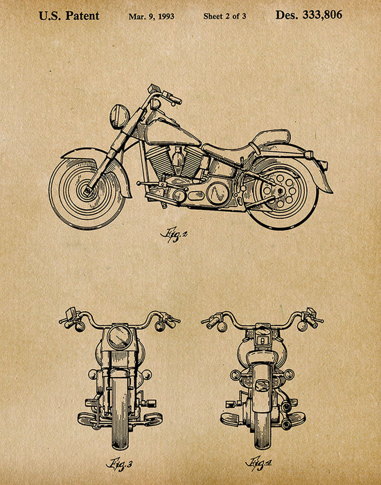 An image of a(n) Harley Davidson Motorcycle 1993 - Patent Art Print - Parchment.