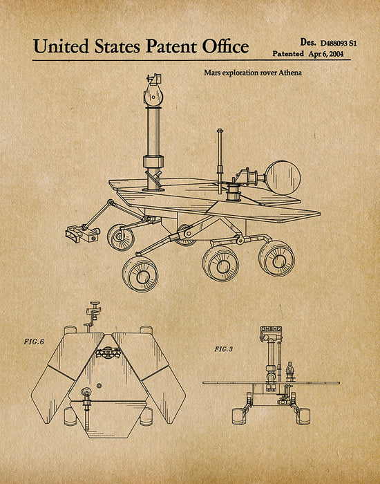 An image of a(n) Mars Rover 2004 - Patent Art Print - Parchment.