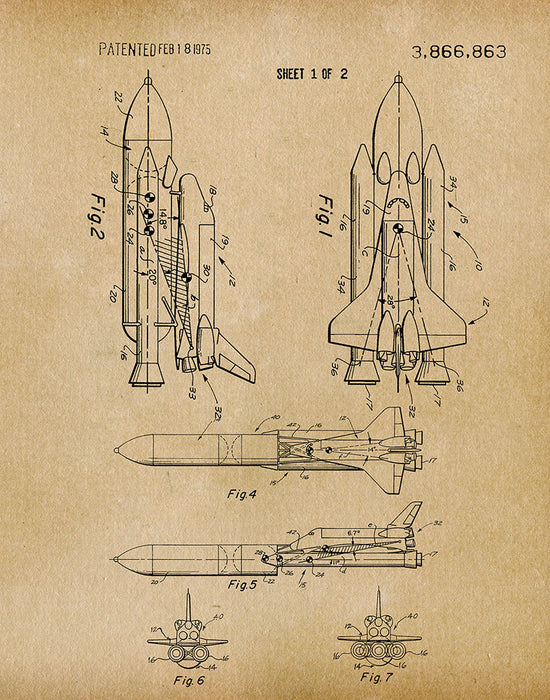 An image of a(n) Space Shuttle 1975 - Patent Art Print - Parchment.