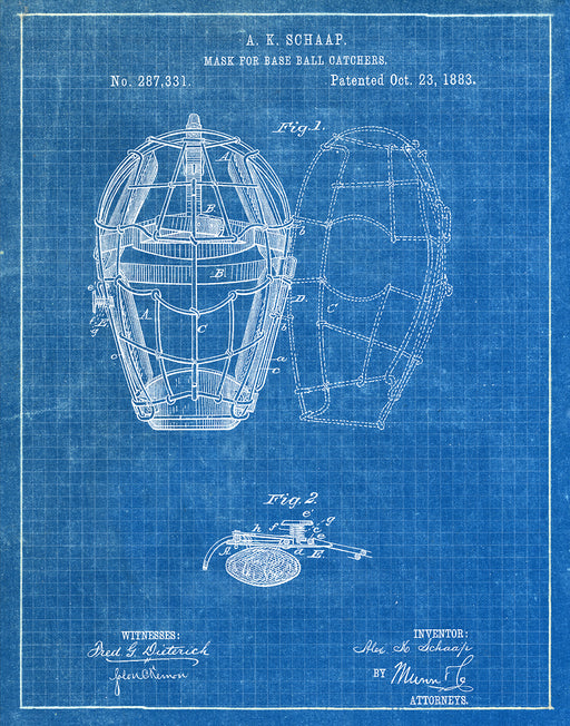 An image of a(n) Baseball Mask 1883 - Patent Art Print - Blueprint.