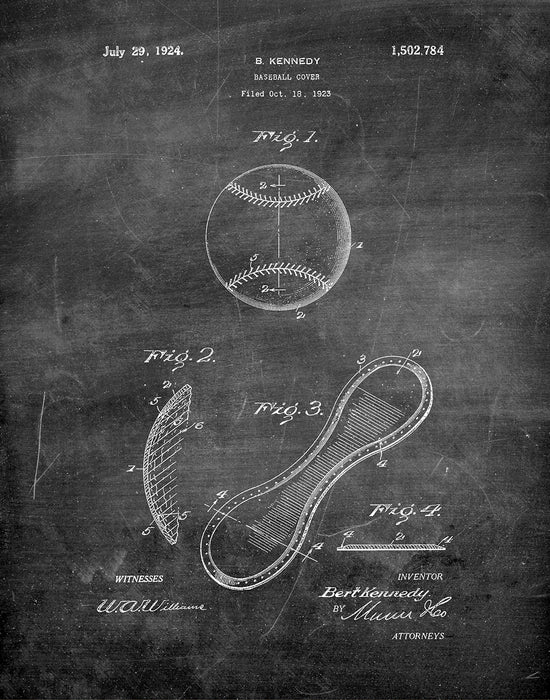An image of a(n) Baseball Cover 1924 - Patent Art Print - Chalkboard.
