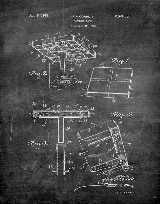 An image of a(n) Baseball Base 1953 - Patent Art Print - Chalkboard.