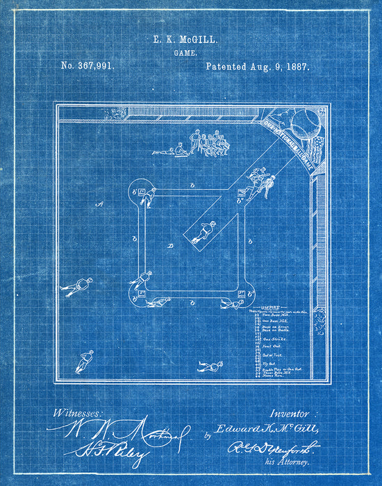 An image of a(n) Baseball Game 1887 - Patent Art Print - Blueprint.