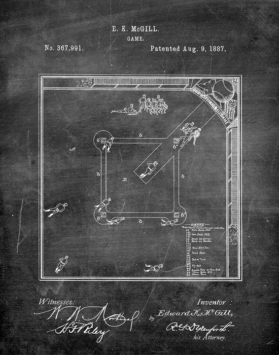 An image of a(n) Baseball Game 1887 - Patent Art Print - Chalkboard.