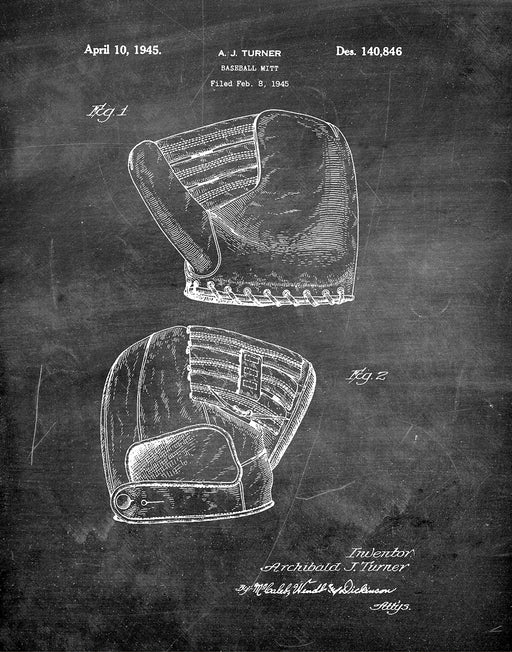 An image of a(n) Baseball Mitt 1945 - Patent Art Print - Chalkboard.