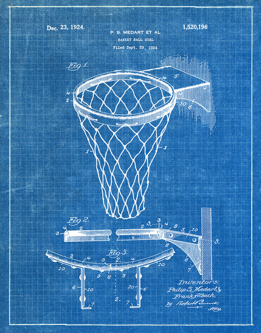 An image of a(n) Basket Ball Net 1924 - Patent Art Print - Blueprint.