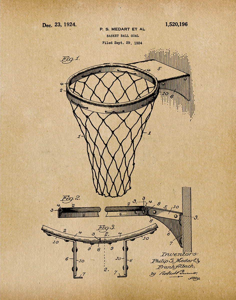 Basketball Net 1924 - Patent Art Print - Parchment — Fresh Prints of CT