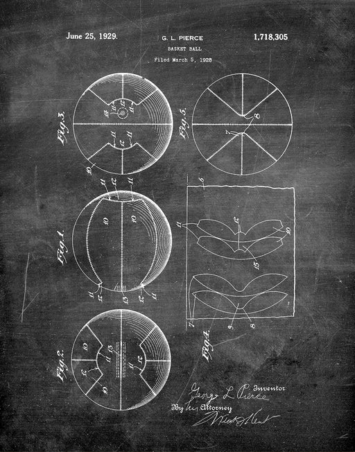 An image of a(n) Basket Ball 1929 - Patent Art Print - Chalkboard.
