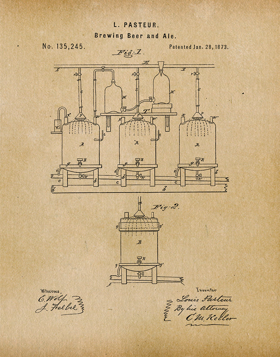 An image of a(n) Brewing Beer 1873 - Patent Art Print - Parchment.