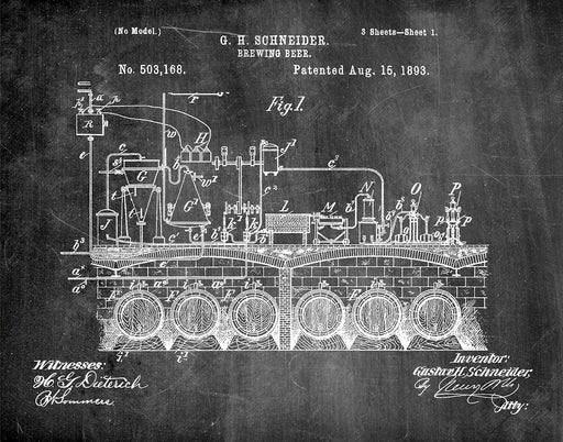 An image of a(n) Brewing Beer 1893 - Patent Art Print - Chalkboard.