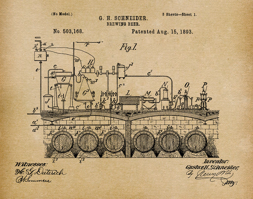 An image of a(n) Brewing Beer 1893 - Patent Art Print - Parchment.