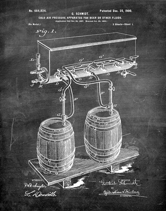 An image of a(n) Air Pressure for Beer 1900 - Patent Art Print - Chalkboard.