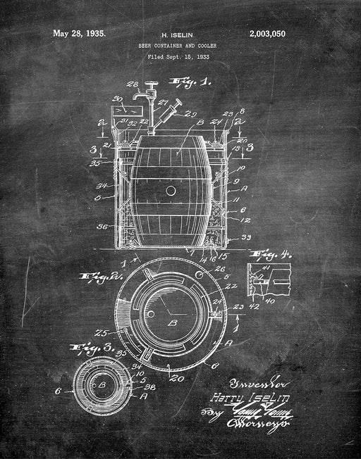 An image of a(n) Beer Container 1933 - Patent Art Print - Chalkboard.