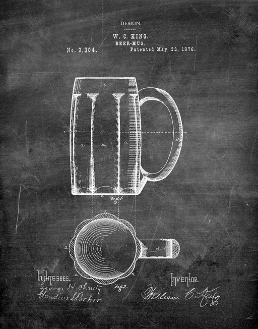 An image of a(n) Beer Mug 1876 - Patent Art Print - Chalkboard.