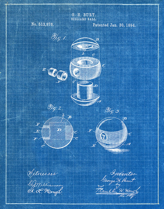 An image of a(n) Billiard Ball 1894 - Patent Art Print - Blueprint.