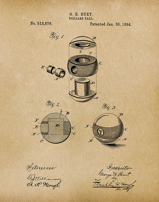 An image of a(n) Billiard Ball 1894 - Patent Art Print - Parchment.