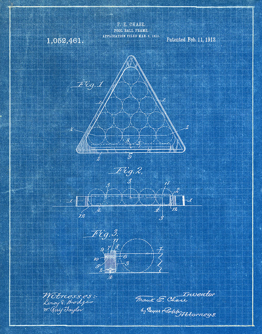 An image of a(n) Pool Ball Frame 1913 - Patent Art Print - Blueprint.