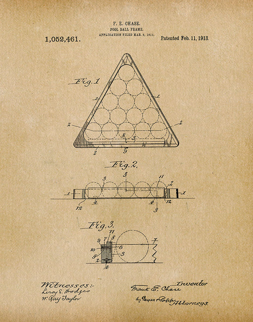 An image of a(n) Pool Ball Frame 1913 - Patent Art Print - Parchment.