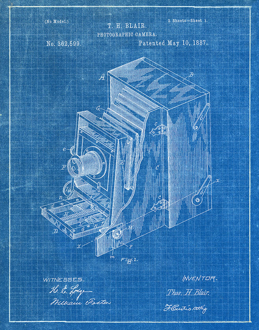 An image of a(n) Camera Blair 1887 - Patent Art Print - Blueprint.