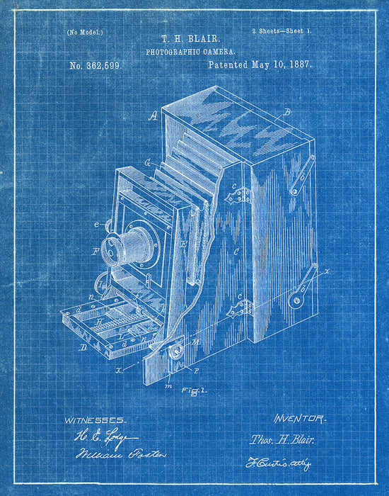 An image of a(n) Camera Blair 1887 - Patent Art Print - Blueprint.