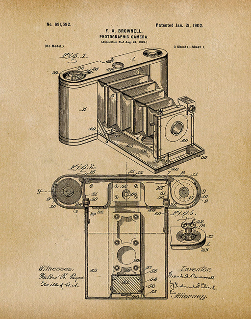 An image of a(n) Camera Brownell 1902 - Patent Art Print - Parchment.