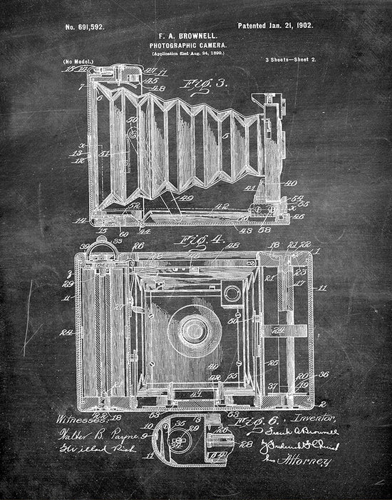 An image of a(n) Camera Brownell Sheet 2 1902 - Patent Art Print - Chalkboard.