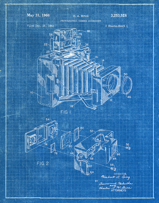 An image of a(n) Camera Bing 1966 - Patent Art Print - Blueprint.