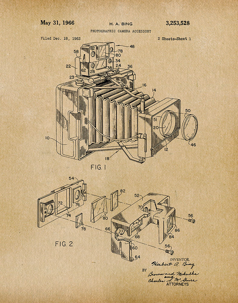 An image of a(n) Camera Bing 1966 - Patent Art Print - Parchment.