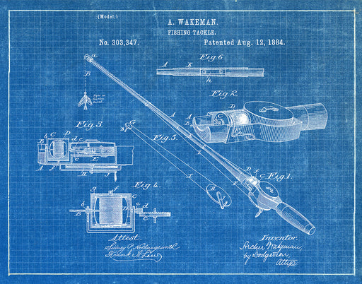An image of a(n) Fishing Tackle 1884 - Patent Art Print - Blueprint.