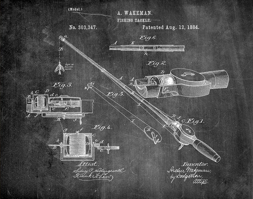 An image of a(n) Fishing Tackle 1884 - Patent Art Print - Chalkboard.