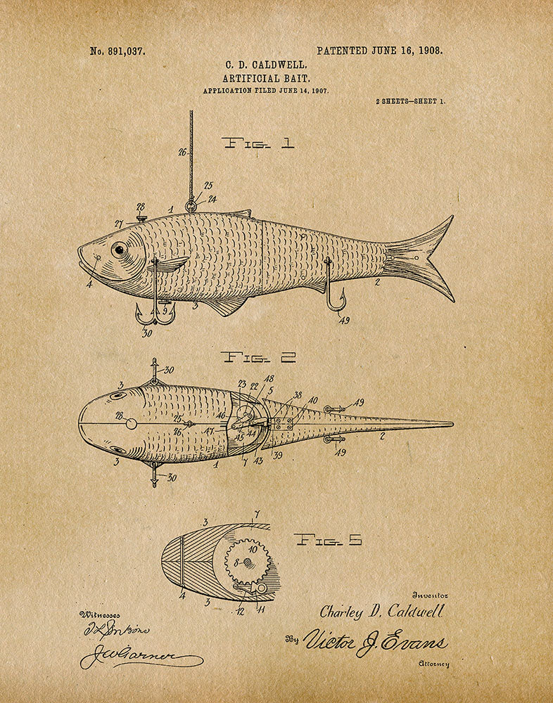 Fishing Bait 1908 - Patent Art Print