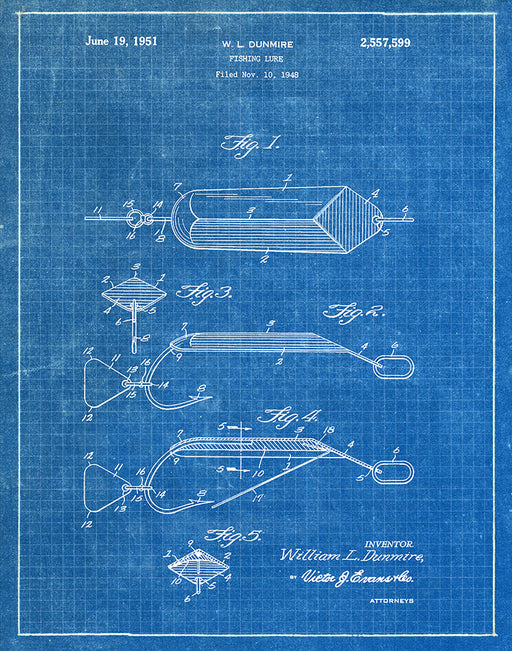 fishing artificial lure patent 1936 Fishing Lure 1951 - Patent Art Print
